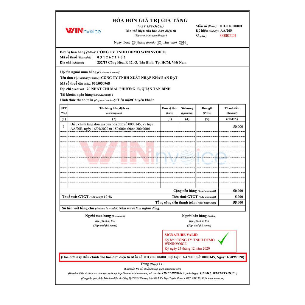 Phí dịch vụ hóa đơn điện tử: WIN-1K